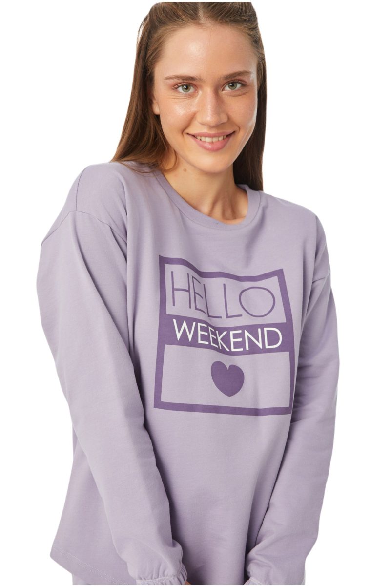 Minerva Πυτζάμες Φούτερ Hello Weekend Λιλά 52462-645
