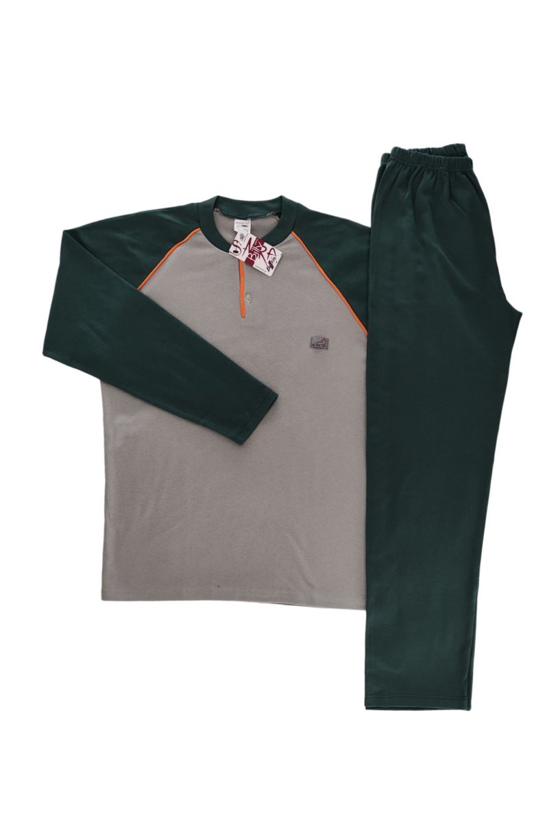 Ανδρική Πυτζάμα 100% Βαμβακερή Billy Γκρι-Λαδί B-608