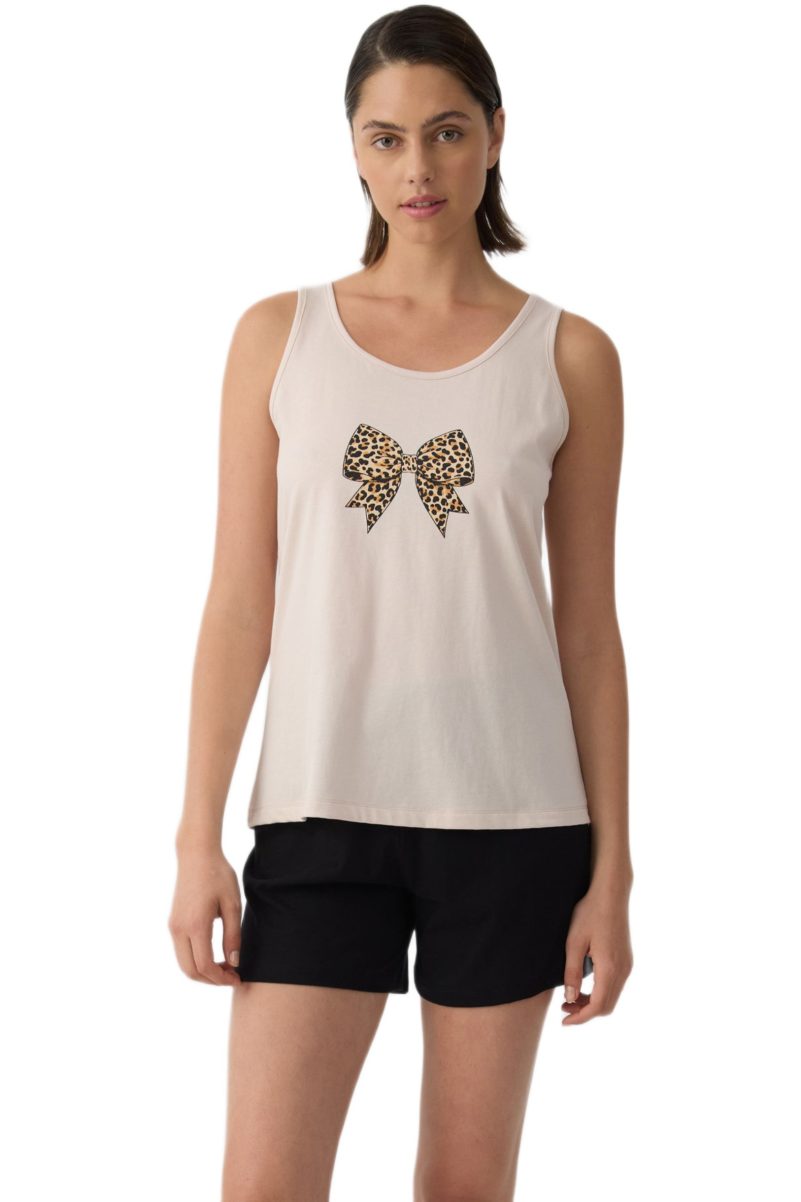 Minerva Αμάνικη Γυναικεία Πυτζάμα Εκρού 100% Βαμβάκι 53245-629