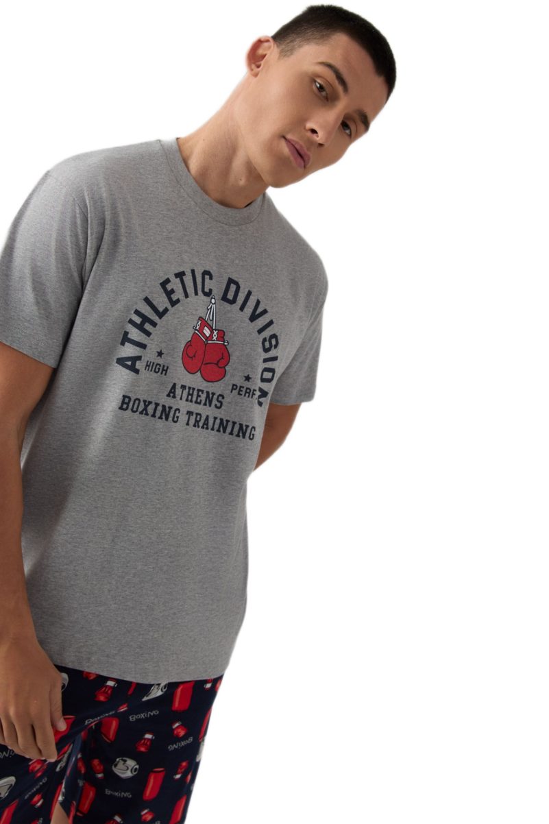 Ανδρική Πυτζάμα Minerva Athletic – Γκρι Σετ με Σορτς (100% Βαμβάκι) 71323-026