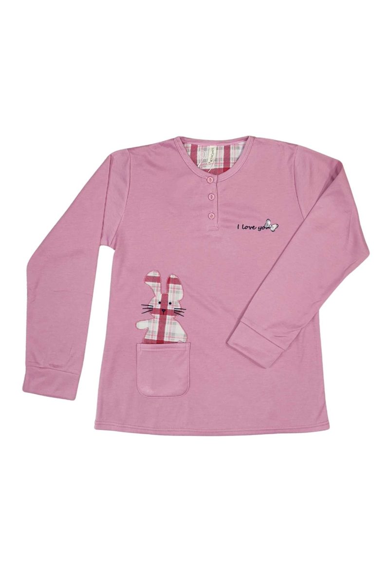 Γυναικείες Πυτζάμες Φούτερ Με Σχέδιο Ζωάκι Και Καρό Παντελόνι Ροζ 5542