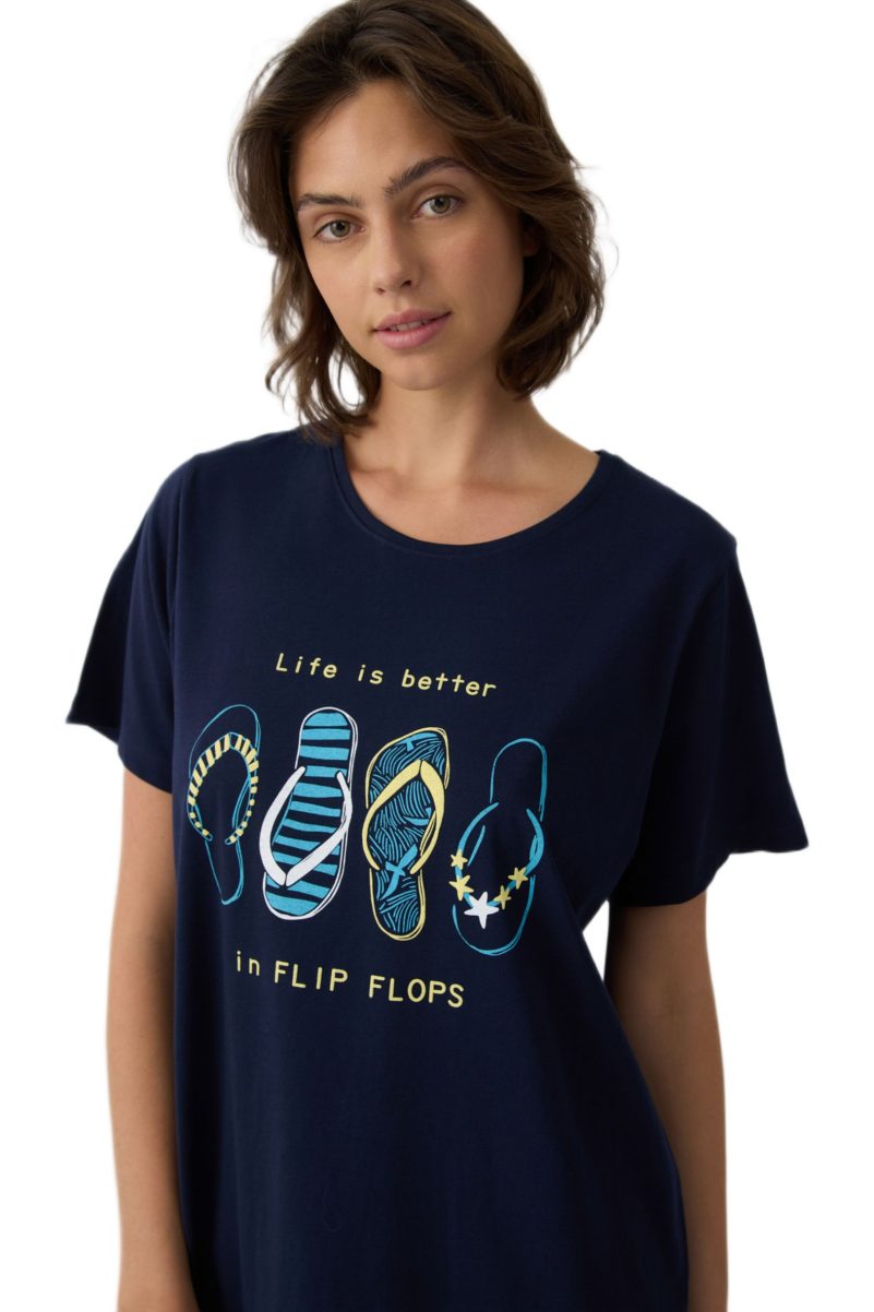 Γυναικεία Νυχτικιά Minerva “Flip Flops” – 100% Βαμβακερή – Μαρίν 53246-200