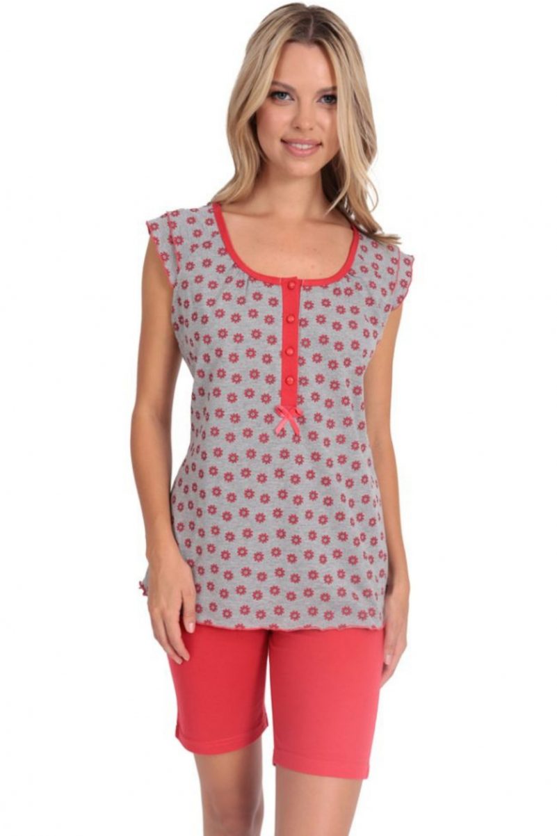 Καλοκαιρινές Γυναικείες Πυτζάμες Lydia Γκρι-Κοραλί 22036