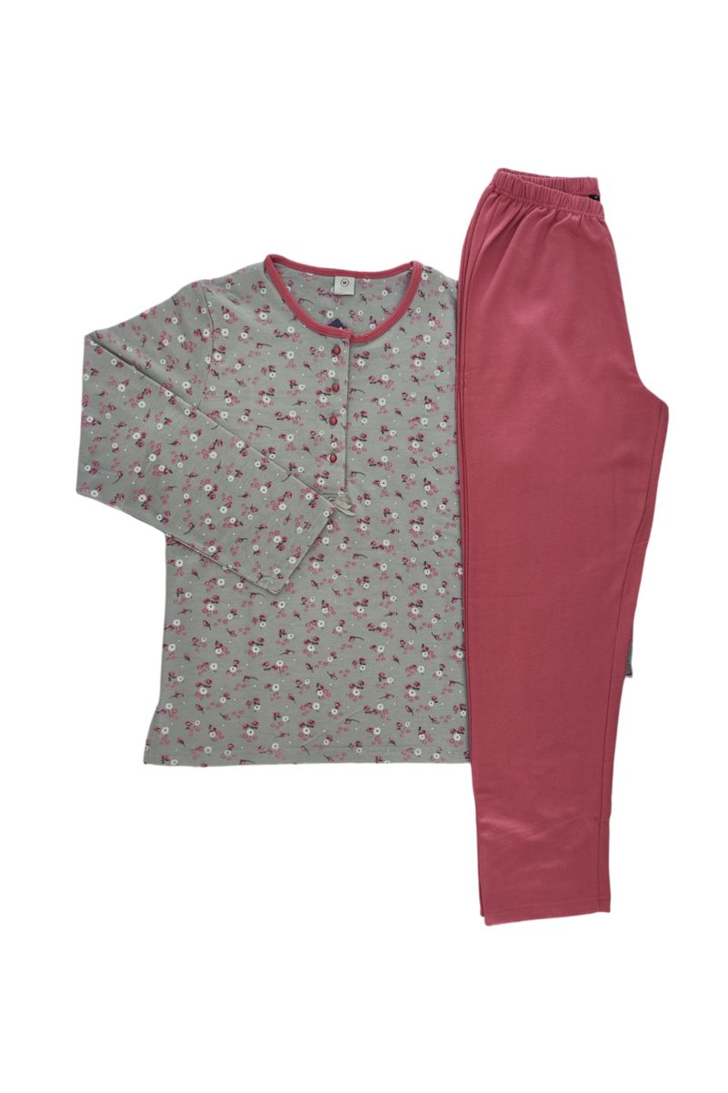 Κλασσικές Πυτζάμες Φούτερ Flowers Γκρι 2522