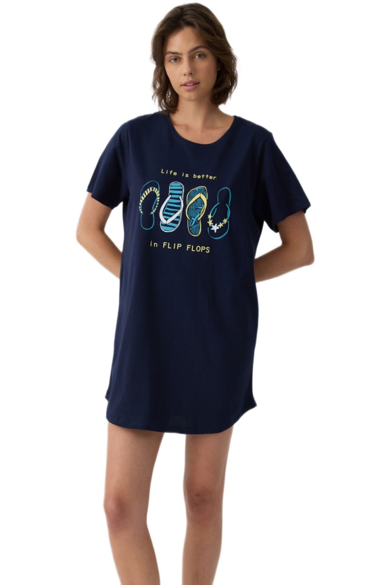 Γυναικεία Νυχτικιά Minerva “Flip Flops” – 100% Βαμβακερή – Μαρίν 53246-200