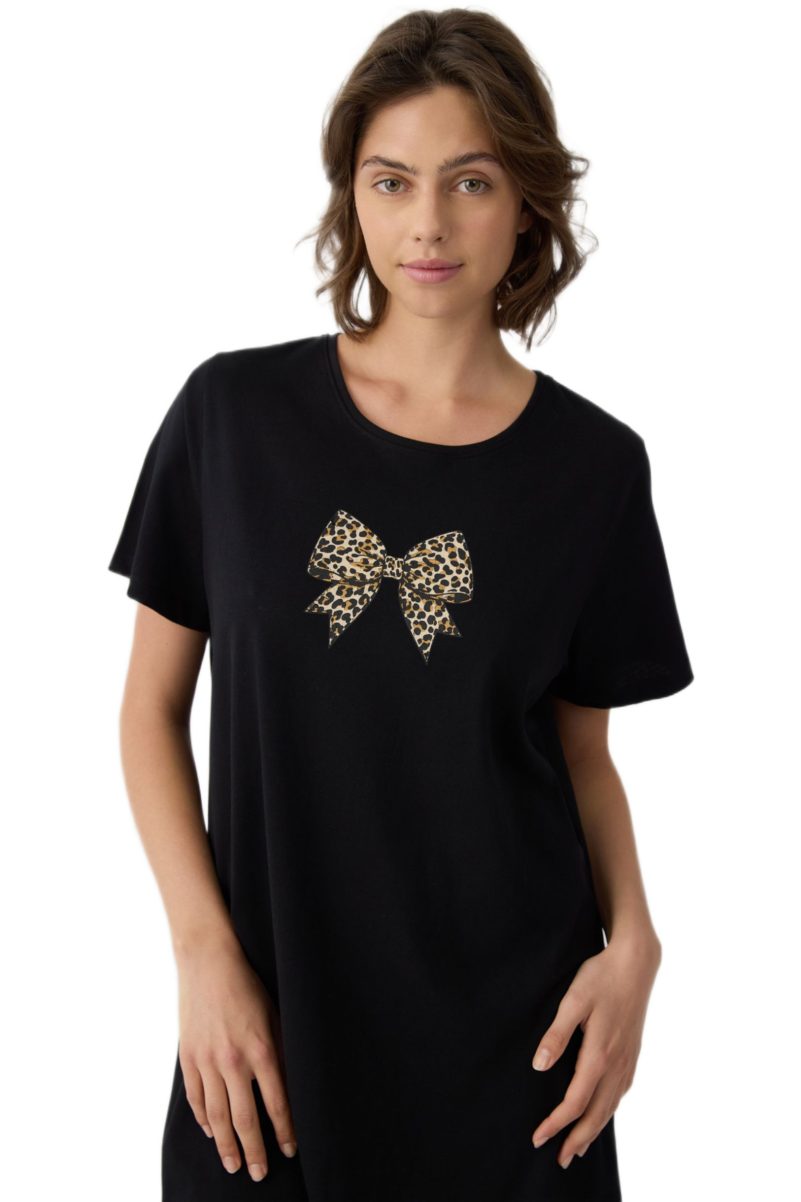 Βαμβακερό Καλοκαιρινό Νυχτικό Minerva “Animal Print Bow” 53246-045