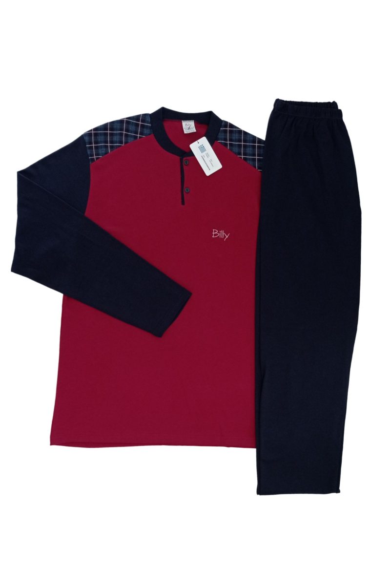 Ανδρικές Πυτζάμες Plus Size 100% Βαμβακερές Μπορντό 554