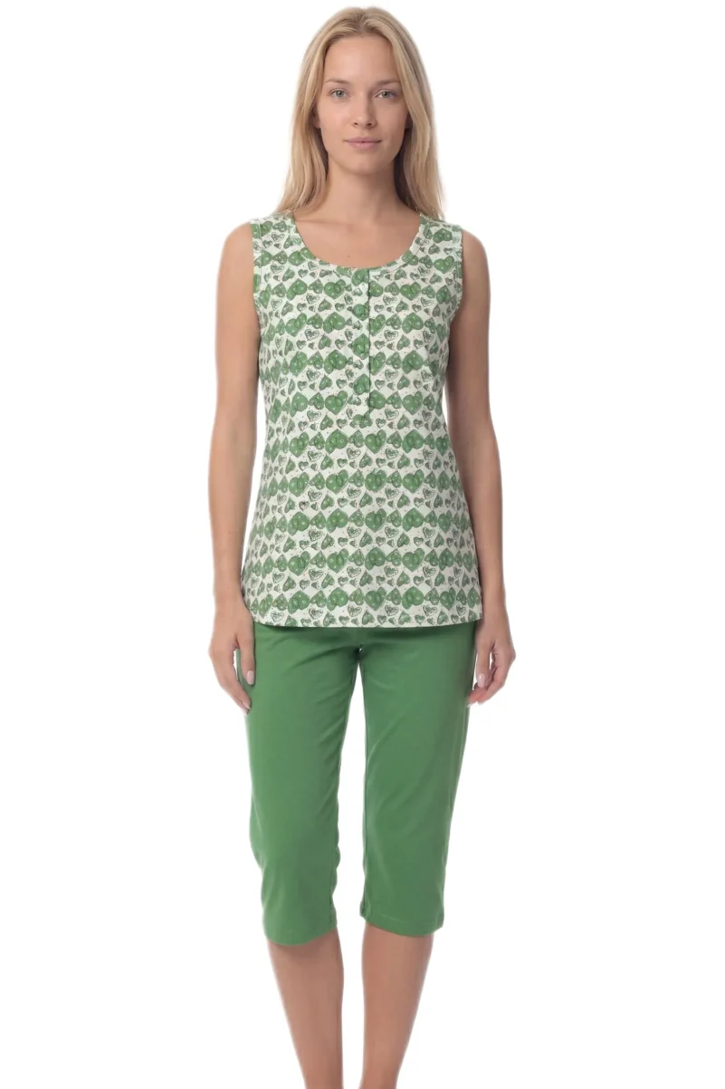 Καλοκαιρινές Αμάνικες Πυζάμες 100% Βαμβάκι Lydia Creations Λαχανί 26103