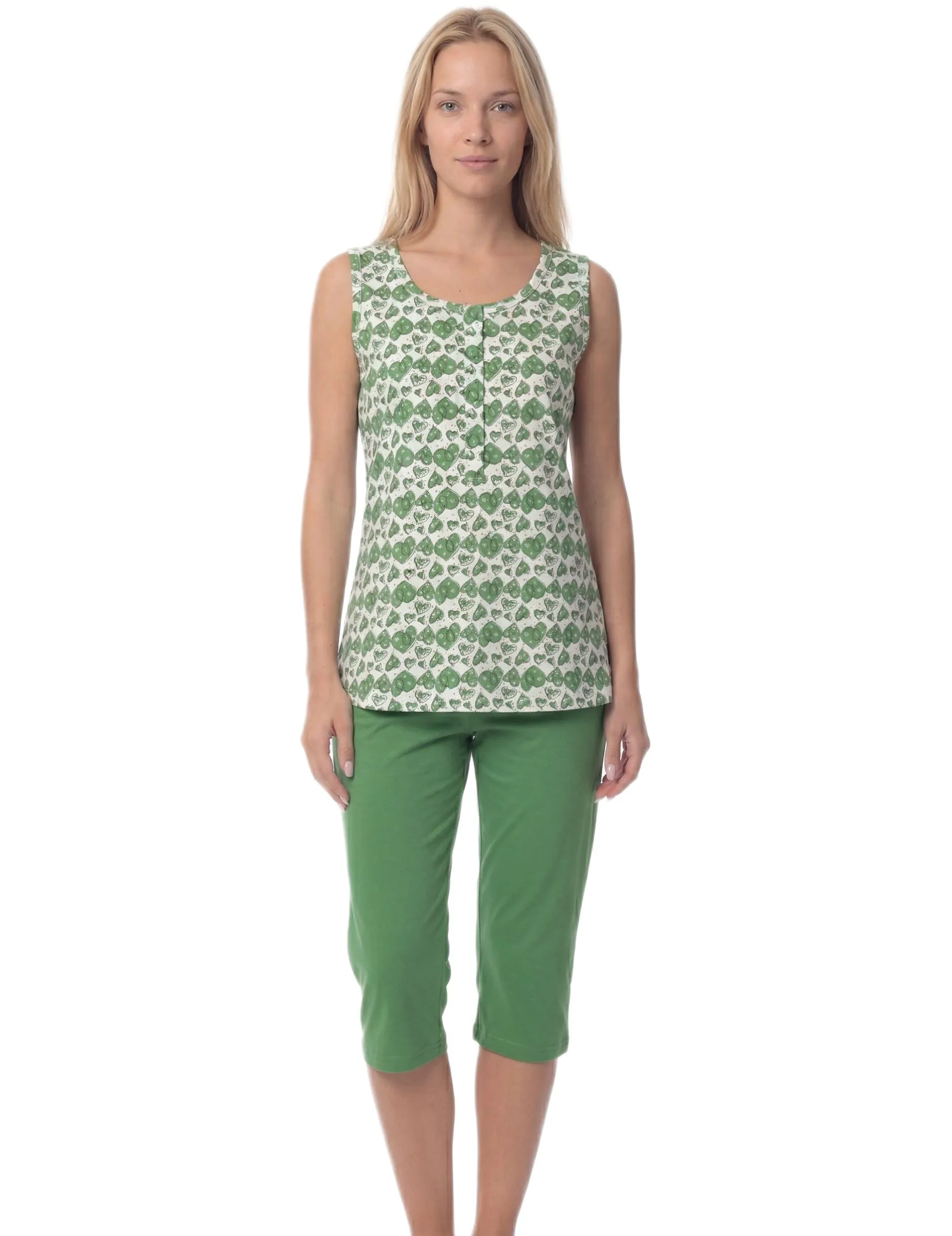 Καλοκαιρινές Αμάνικες Πυζάμες 100% Βαμβάκι Lydia Creations Λαχανί 26103