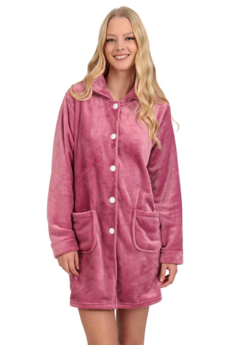 Γυναικεία Ρόμπα Fleece Lydia Creations Με Κουμπιά Και Τσέπες Σάπιο Μήλο 25575